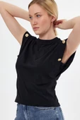 Kadın Basic Geniş Kol T-shirt Siyah thumbnail 2