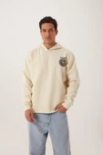 Erkek Oversize Baskılı Sweatshirt Ekru thumbnail 3