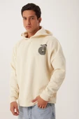 Erkek Oversize Baskılı Sweatshirt Ekru thumbnail 1