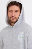 Erkek Oversize Baskılı Sweatshirt Gri Melanj thumbnail 4
