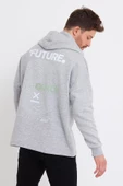 Erkek Oversize Baskılı Sweatshirt Gri Melanj thumbnail 5
