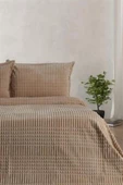 Modern Line 3 Parça Çift Kişilik Battaniye Seti Mocha thumbnail 1