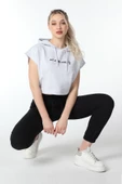 Kadın Baskılı Kapüşonlu Crop Sweat K.gri thumbnail 12