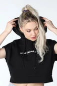 Kadın Baskılı Kapüşonlu Crop Sweat K.gri thumbnail 10