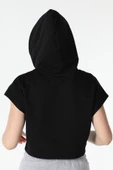 Kadın Baskılı Kapüşonlu Crop Sweat K.gri thumbnail 11