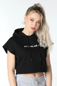 Kadın Baskılı Kapüşonlu Crop Sweat K.gri thumbnail 8