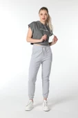 Kadın Baskılı Kapüşonlu Crop Sweat K.gri thumbnail 3