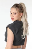 Kadın Yaka Detaylı Crop Antrasit thumbnail 3