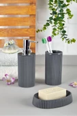 3 Parça Çizgili Banyo Seti Gri thumbnail 1