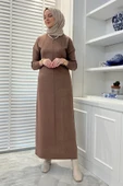 Zebra Desen Triko Elbise Sütlü Kahve thumbnail 6