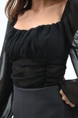 Kadın Şifon Crop Bluz 1734-24 thumbnail 6