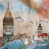 Martılar ve İstanbul Kanvas Tablo thumbnail 2