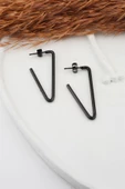 Kadın 316L Paslanmaz Çelik Basic Geometrik 4 cm V Model Küpe thumbnail 1