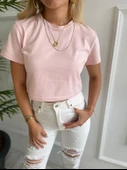 Kadın Basic Crop Tshirt Pembe thumbnail 1