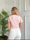 Kadın Basic Crop Tshirt Pembe thumbnail 2