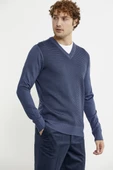 Regular Fit Jakarlı Yünlü Triko Kazak - Indigo thumbnail 4