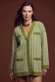 Kazayağı Motif Oversize Triko Ceket - Yeşil thumbnail 1