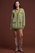 Kazayağı Motif Oversize Triko Ceket - Yeşil thumbnail 2