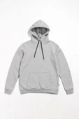 Erkek Uzun Kol Kapşonlu Basic Sweatshirt Hoodie - Gri thumbnail 1
