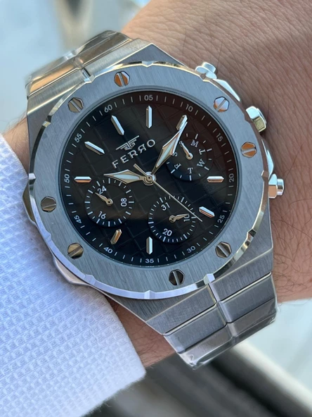 Ferro Çelik Kordon İç Fonksiyonları Aktif Chronograph 30 Mt Su Geçirmez Erkek Kol Saati EFM.43002.A2 ürün görseli 1