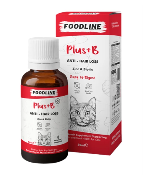 Foodline Kediler için Plus +B Damla 50ml Tüy Sağlığını Destekleyici Biotinli Multivitamin ürün görseli 1