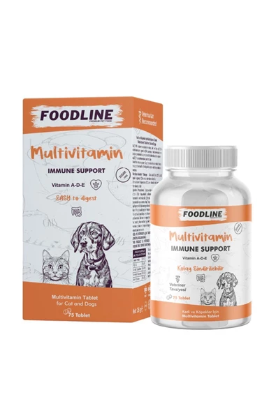 Foodline MultiVitamin 75 Tablet Kedi ve Köpekler İçin Bağışıklık Destekleyici ürün görseli 1