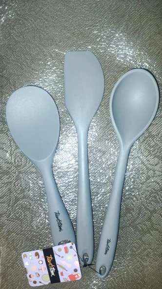 TANTİTONİ 3 SİLİKON BÜYÜK KAŞIK,PİLAV VE SPATULA SETİ ***GRİ  RENK **** ürün görseli 1