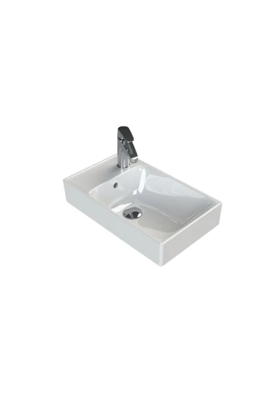 Turkuaz  Sharp Etajerli Lavabo 60x30 cm (Soldan Batarya Delikli) ürün görseli 1
