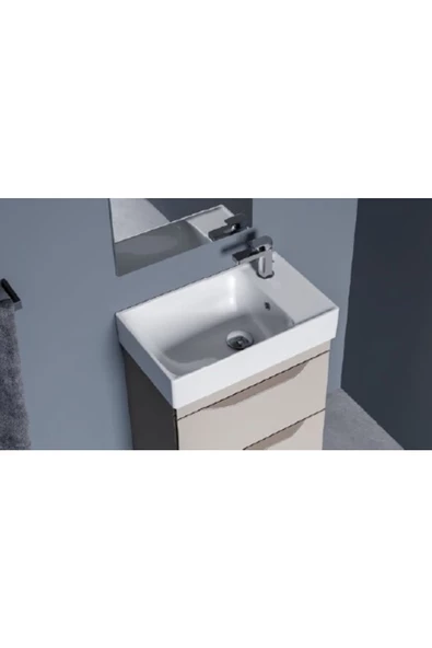 Turkuaz  Sharp Etajerli Lavabo 60x30 cm (Sağdan Batarya Delikli) ürün görseli 1