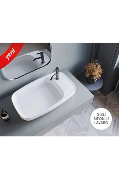 Turkuaz  Nova Tezgahüstü Lavabo 70x42 cm (Gizli Sifonlu) ürün görseli 1