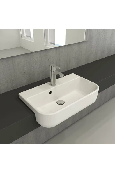 Turkuaz  Duru Yarım Tezgah Üstü Lavabo 56x43 cm ürün görseli 1