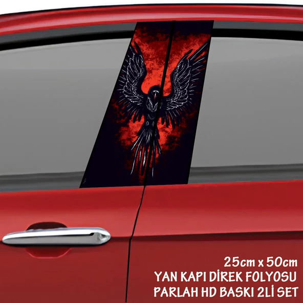 karta kanatlı kırmızılı oto sticker - yeni nesil hd baskı kalitesi araba kapı direkleri kaplama folyosu - tuning modifiye aksesuar ürün görseli 1