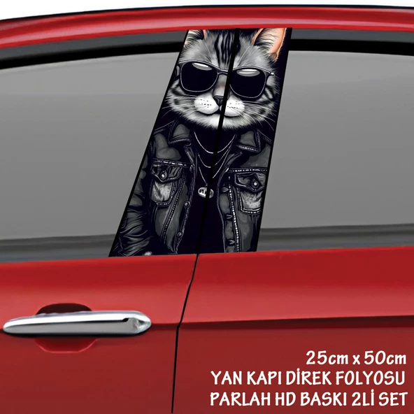 yaramaz gözlüklü kedi oto sticker - yeni nesil hd baskı kalitesi araba kapı direkleri kaplama folyosu - tuning modifiye aksesuar ürün görseli 1