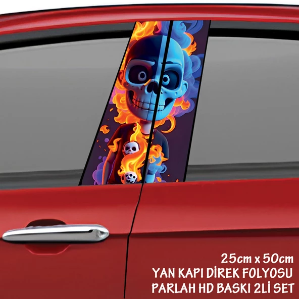 iskelet kafa renkli oto sticker - yeni nesil hd baskı kalitesi araba kapı direkleri kaplama folyosu - tuning modifiye aksesuar ürün görseli 1