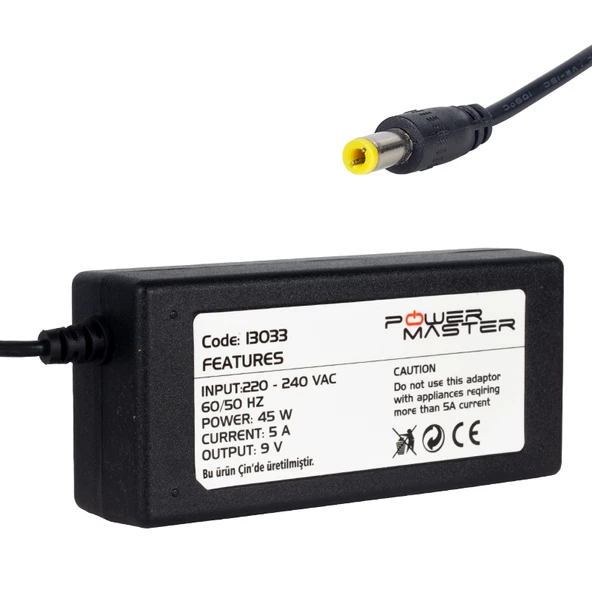 Powermaster PM-13033 9 Volt - 5 Amper 5.5*2.5 Mm Uçlu Yazar Kasa / Pos Makinesi Masaüstü Adaptör ürün görseli 1