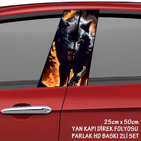 siyah saldırgan kurt oto sticker - yeni nesil hd baskı kalitesi araba kapı direkleri kaplama folyosu - tuning modifiye aksesuar ürün görseli 1
