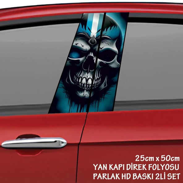 iskelet kafa oto sticker - yeni nesil hd baskı kalitesi araba kapı direkleri kaplama folyosu - tuning modifiye aksesuar ürün görseli 1