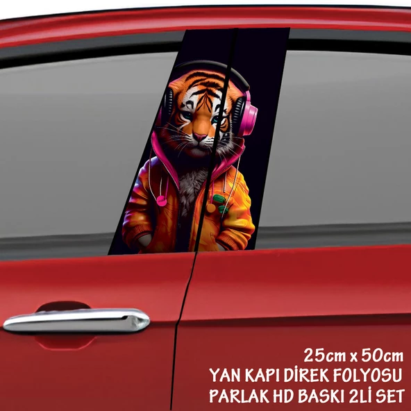 müzik dinleyen kaplan oto sticker - yeni nesil hd baskı kalitesi araba kapı direkleri kaplama folyosu - tuning modifiye aksesuar ürün görseli 1