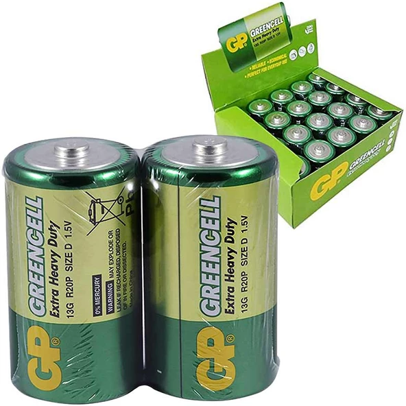 GP Greencell R20 1.5V Büyük D Boy Çinko-Karbon Pil 20'Li Paket (13G) ürün görseli 1