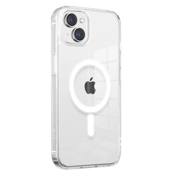 iPhone 14 Plus Kılıf Magsafe Şarj Özellikli Şeffaf Sert PC Embos Kapak ürün görseli 1