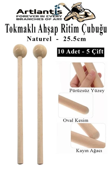 Tokmaklı Ahşap Ritim Çubuğu 10 Adet 5 Çift Okul Öncesi Eğitici Anaokulu Ritim Tokmağı Çubukları Çocuk Etkinlik Perkusyon Müzik Aleti ürün görseli 1