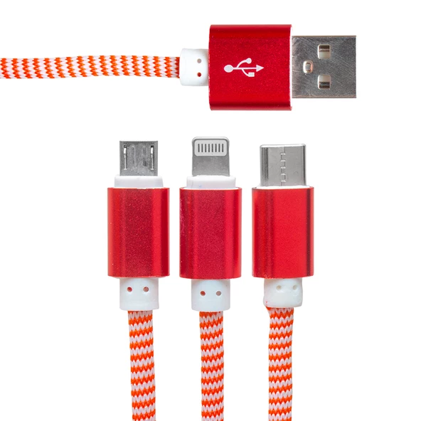 Powermaster PM-2368 Micro USB - Type-C - Lightning Şarj Ve Data Kablosu 2.1 Amper 110Cm Örgülü ürün görseli 1