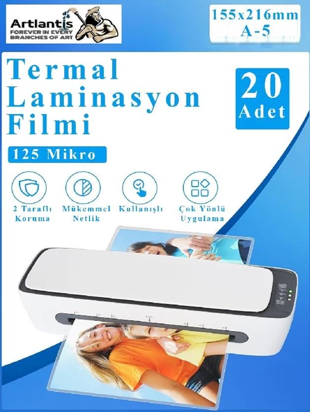 Laminasyon Filmi Parlak A5 20 li 1 Paket 125 Mikron Laminasyon Kaplama Pvc Kaplama Poşeti 20 Adet ürün görseli 1
