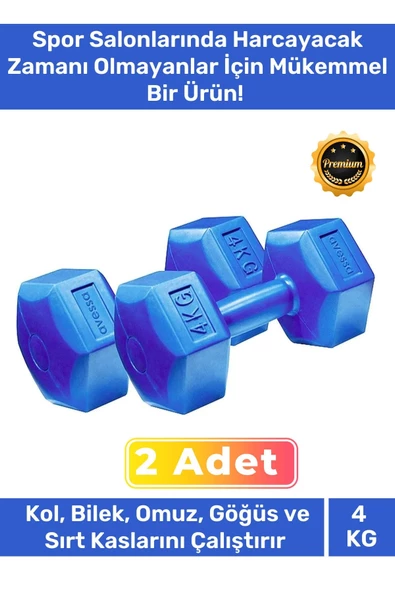 Özel Plastik Köşeli Spor Egzersiz Vücut Kas Geliştirme Fitness Ağırlık Mavi 4 Kg Dambıl Set - 2 Adet ürün görseli 1