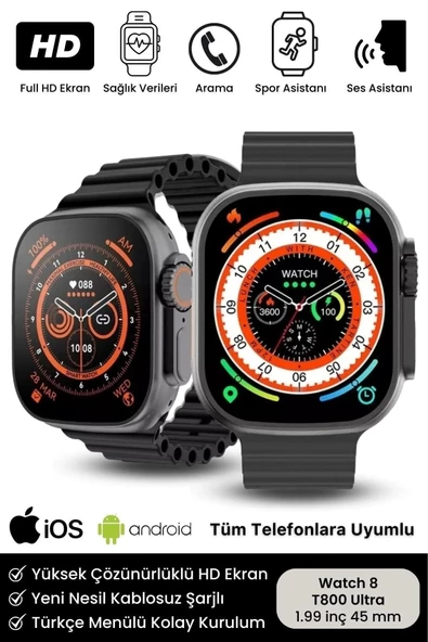 Watch 8 Ultra Series Ios Android Uyumlu Spor Sağlık Sensörlü 45mm Ultra Akıllı Saat ürün görseli 1