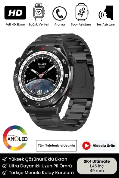 Yeni Nesil SK4 Ultimate Amoled HD Oval Ekran Spor Sağlık Sensörlü IOS Android Uyumlu Akıllı Saat ürün görseli 1