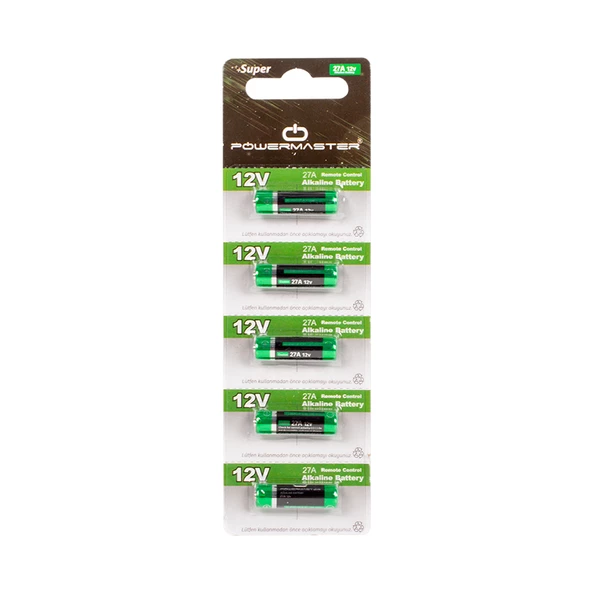 Powermaster MN27A 12 Volt 27A İnce Alarm Pili Alkaline Batarya (5'LI Paket) ürün görseli 1
