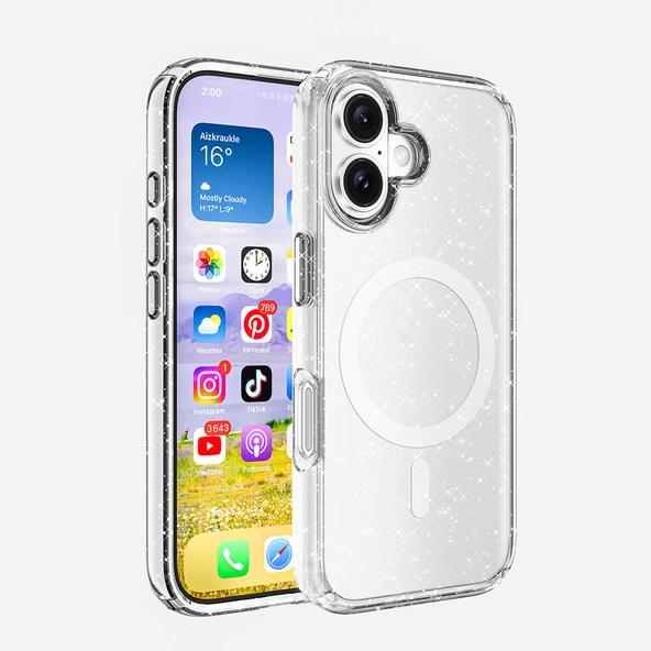 Gpack Apple iPhone 16 Kılıf Magsafeli Simli Saydam Renkli Allstar Kapak ürün görseli 1
