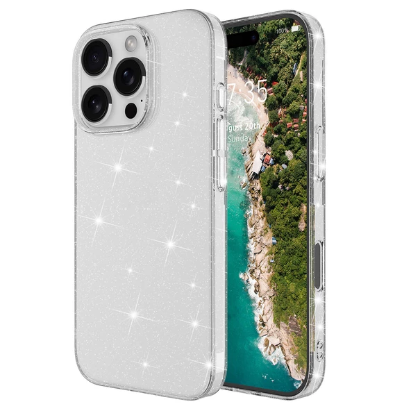 iPhone 16 Pro Kılıf Magsafe Şarj Özellikli Parlayan Simli Şeffaf Redos Kapak ürün görseli 1