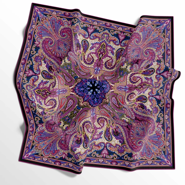 90 X 90 İpek Vual  İnce Eşarp - 03573 - Resim 6